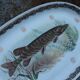 Large French porcelain dish L.C – Painted pike & gilded frieze