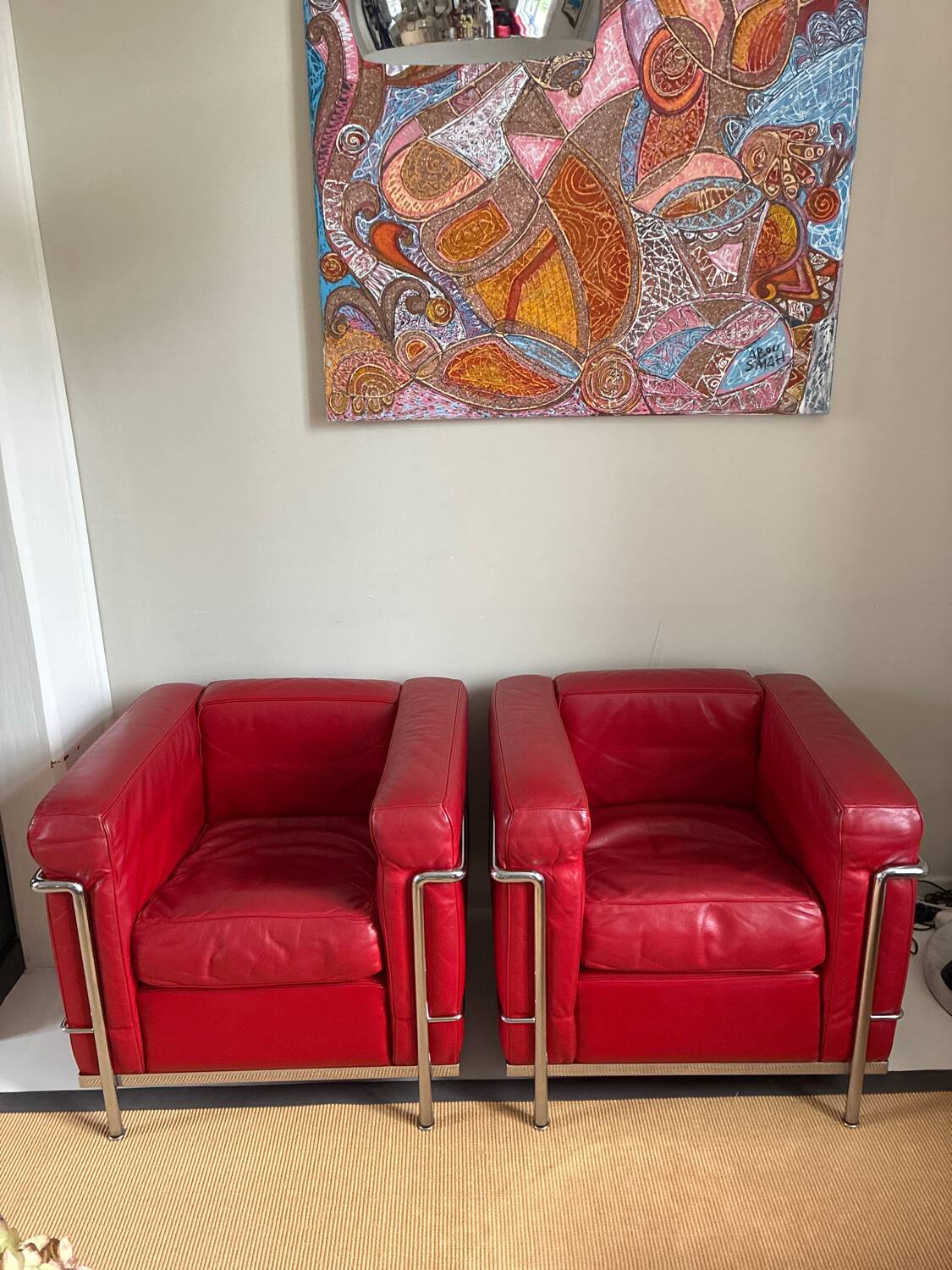 2 fauteuils LC2 Le Corbusier rouge Cassina