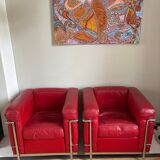 2 fauteuils LC2 Le Corbusier rouge Cassina