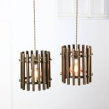 Vintage Italian Brass Cage Pendant Lamps, 1970s, set of 2