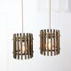 Vintage Italian Brass Cage Pendant Lamps, 1970s, set of 2
