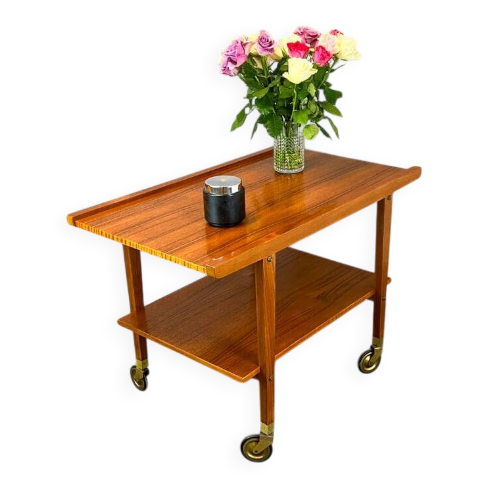 Rolling side table, serving trolley, teak, vintage from the 60s