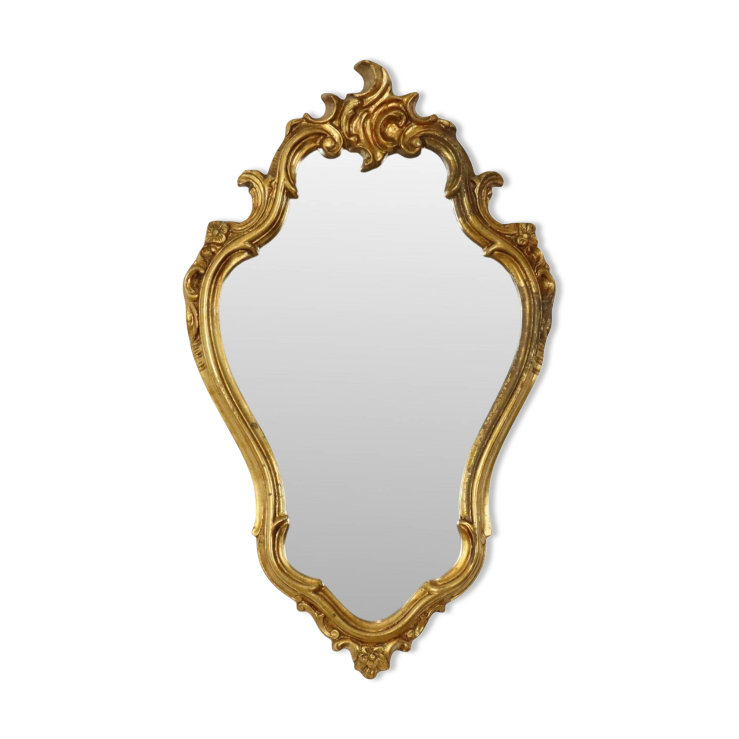 French Baroque-style gold-leaf gilded mirror with crest, 71 cm