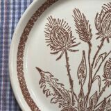 Flat stoneware plates decorated with vintage country flower 1960