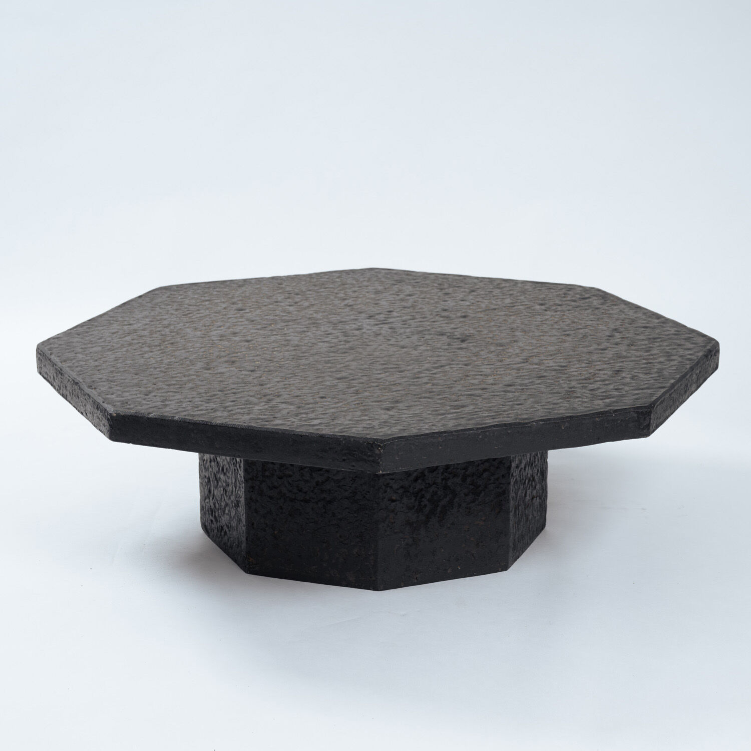 Brutalist Octagonal Coffee Table in Black Stone Look Resin, 1970s