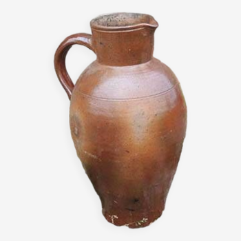 Old Large Jug in Brown Glazed Stoneware H 42 cm