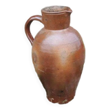 Ancien Grand Broc en Grès Vernissé Marron H 42 cm