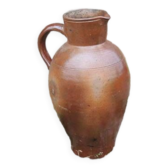 Old Large Jug in Brown Glazed Stoneware H 42 cm