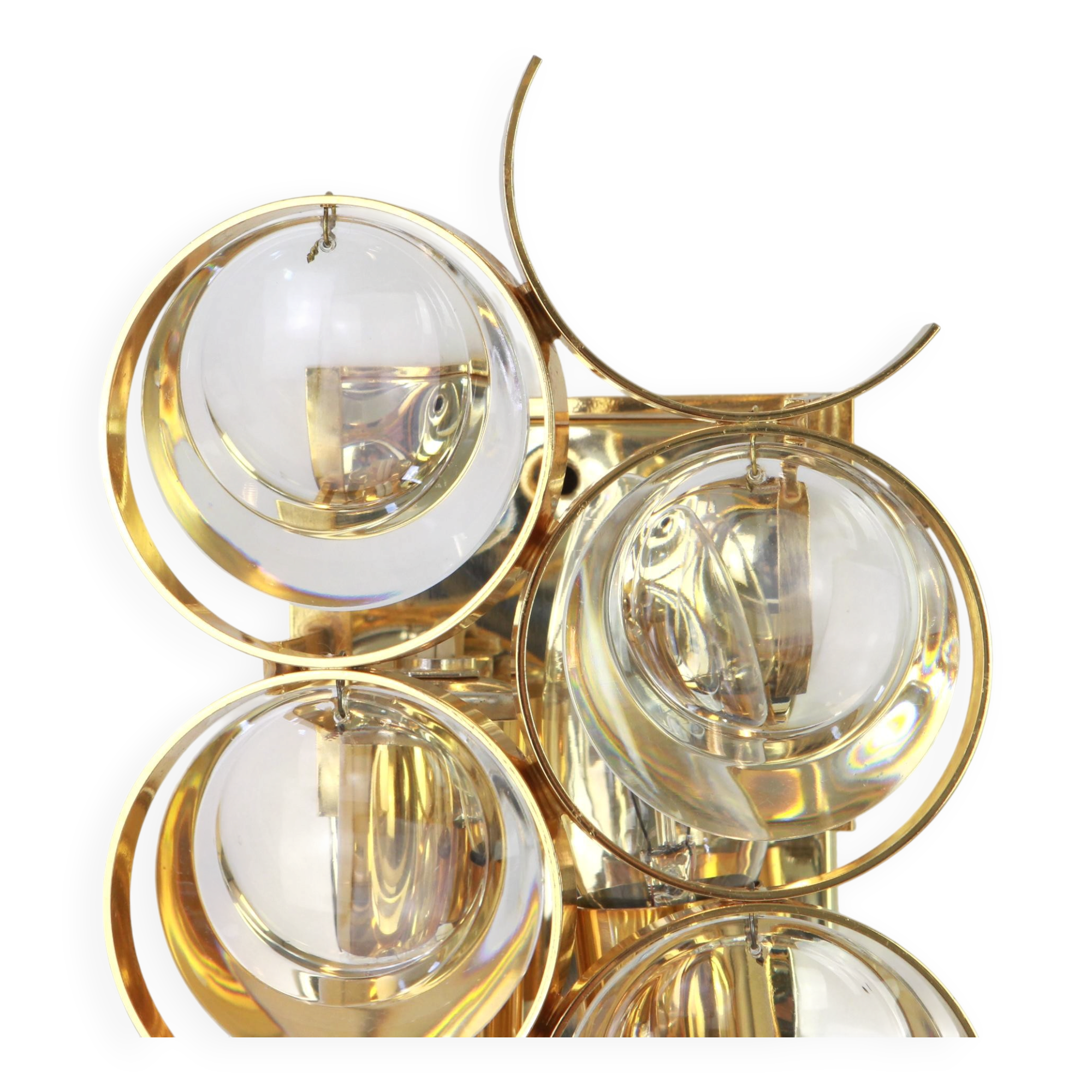 Golden brass and crystal wall light by Palwa, Germany, 1960s