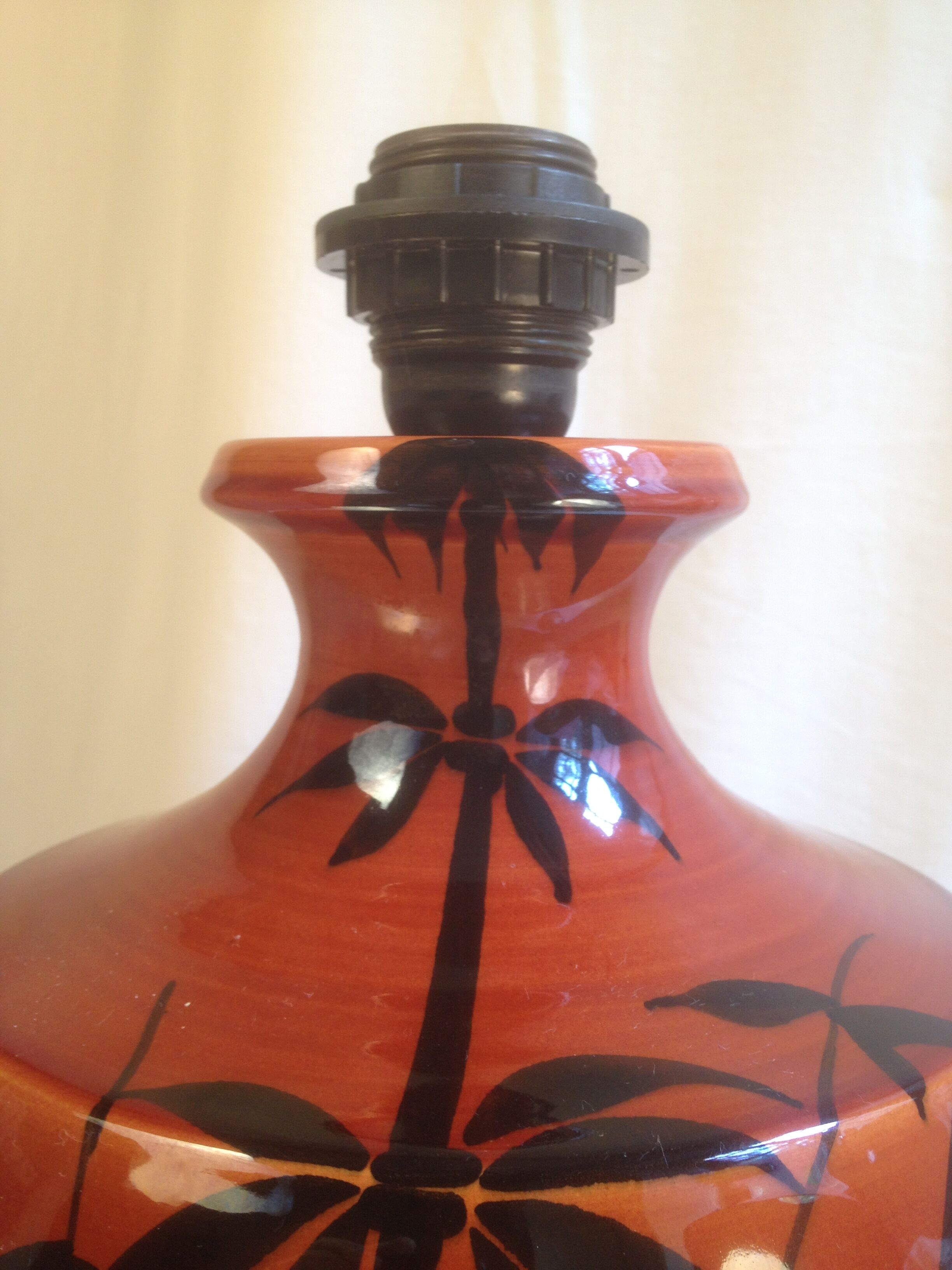 Ochre ceramic lamp base with bamboo decoration