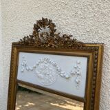 19th century Louis XVI style mirror in wood gilded with gold leaf, 74x150cm