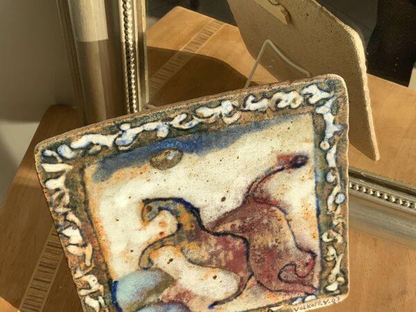 Plaque en grès vernissé Voldemar Volkoff 25x25