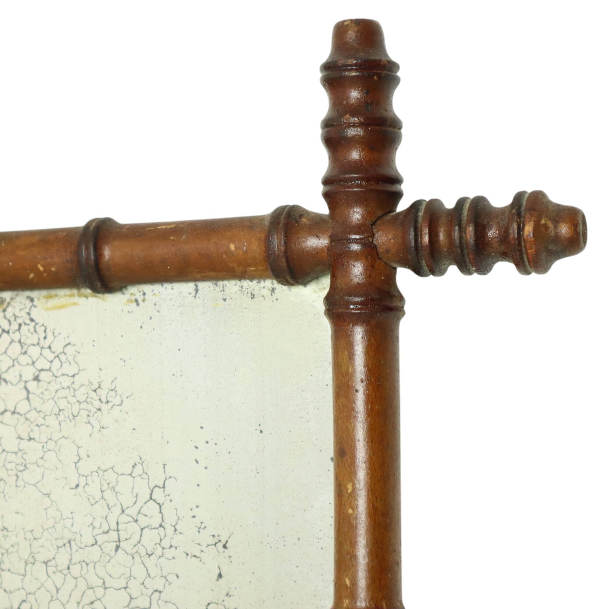 Antique Wooden Faux Bamboo Mirror France 40x34cm