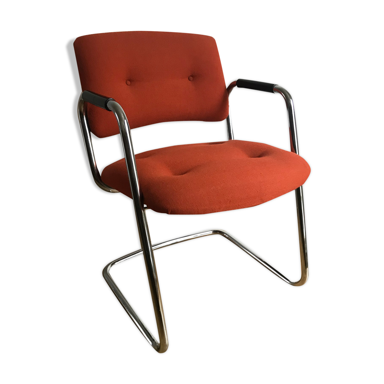 Fauteuil vintage de bureau piètement luge en laine orange par steelcase strafor