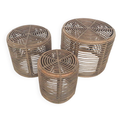 Ensemble de trois paniers ou tables d'appoint Manou attribués à Tito Agnoli, Italie 1970