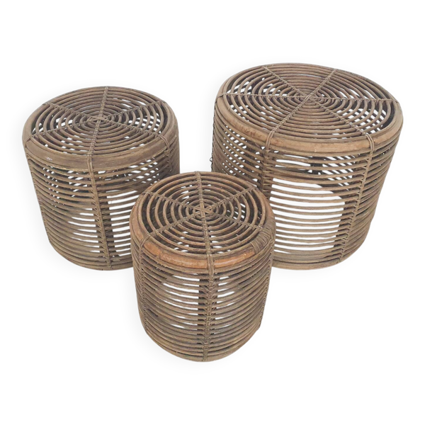 Ensemble de trois paniers ou tables d'appoint Manou attribués à Tito Agnoli, Italie 1970