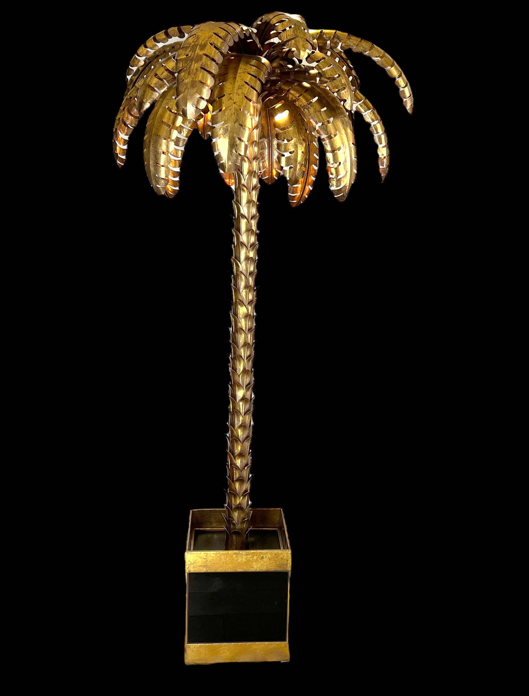 "jansen" style lamp in the shape of a palm tree in golden metal, 181 cm tall