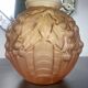 French Art Deco ball vase in orange-pink frosted molded glass - 1930 France