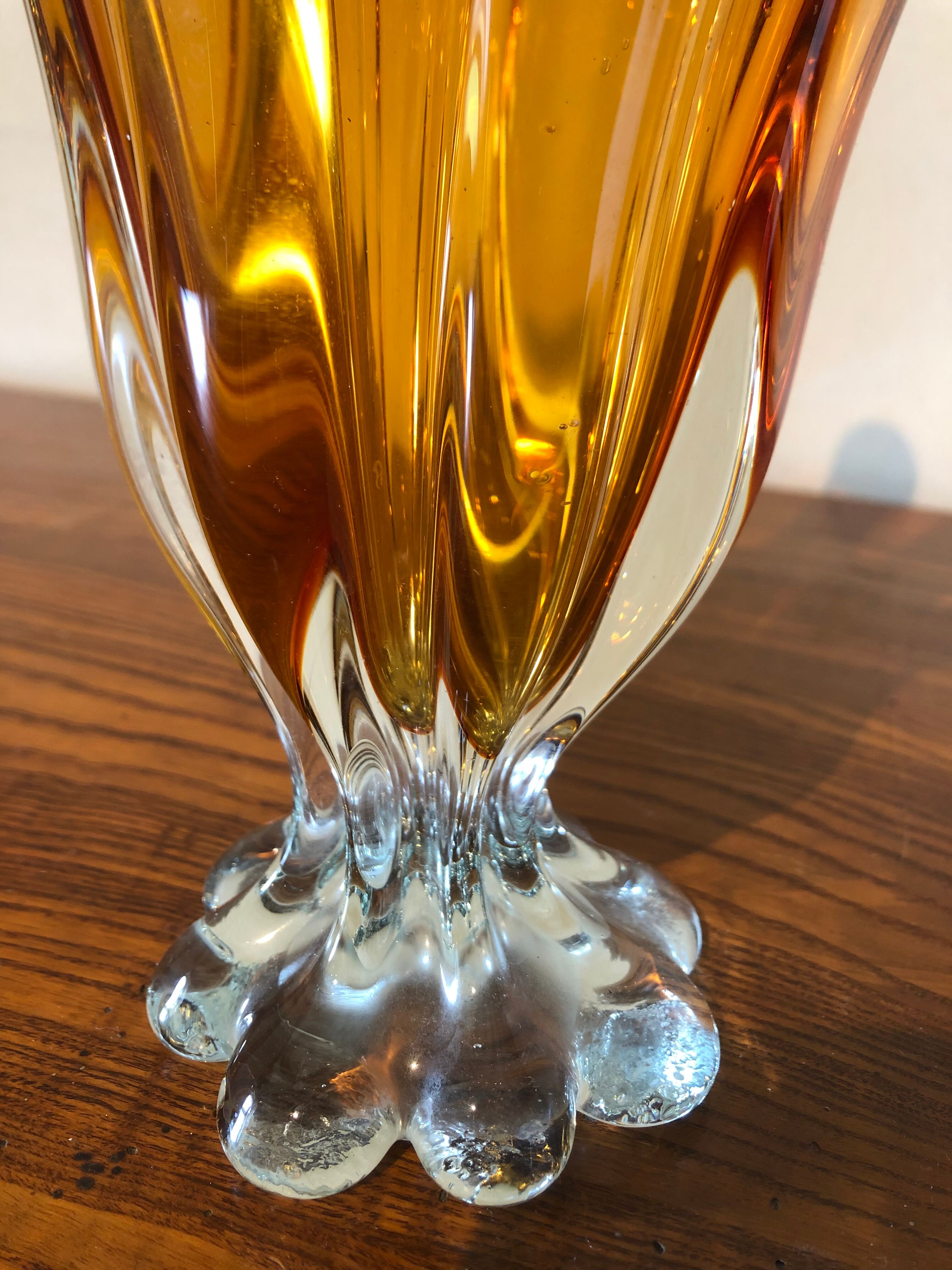 Chalice vase in amber glass
