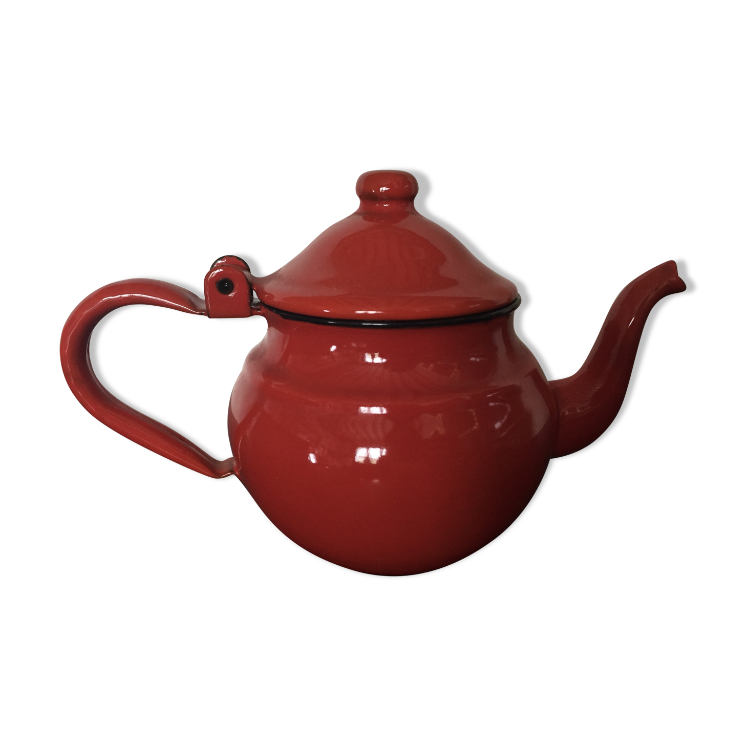 Red enamel teapot