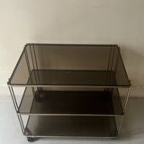 Hi-fi or TV cabinet in wired metal & smoked glass in the Sauze style, 1970