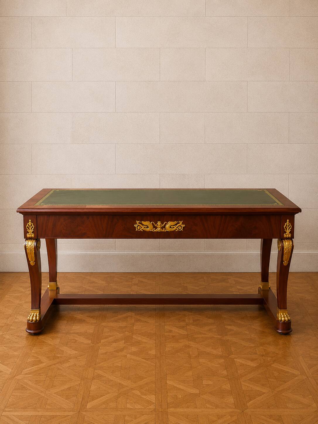 Empire-style centre desk in mahogany – with side pull-outs