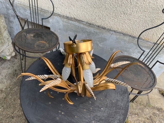 Ceiling light foliage and vintage gilded metal plant