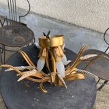 Ceiling light foliage and vintage gilded metal plant