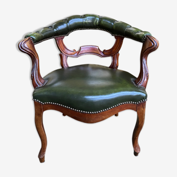 Fauteuil de bureau en cuir Napoléon III - Louis XV