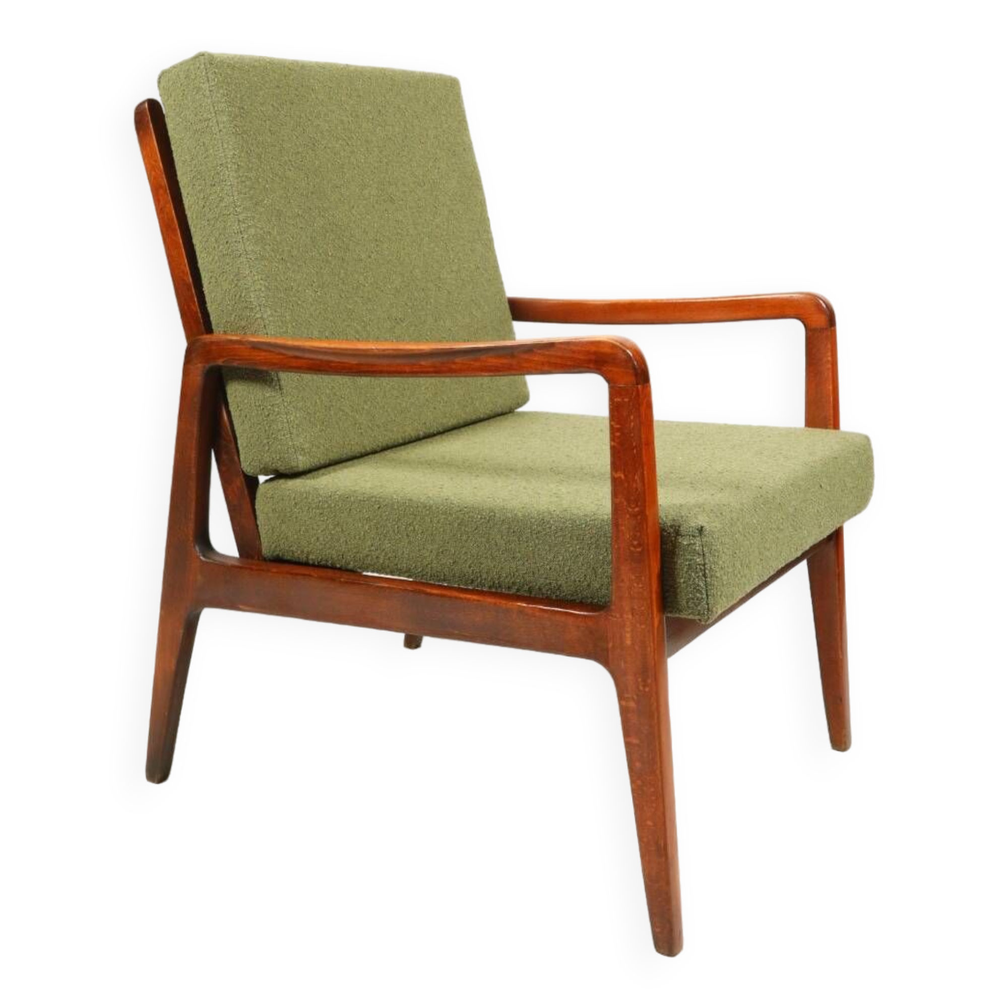 Fauteuil vintage avec coussins et boucles vertes en bois, 1980