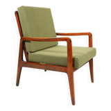 Fauteuil vintage avec coussins et boucles vertes en bois, 1980