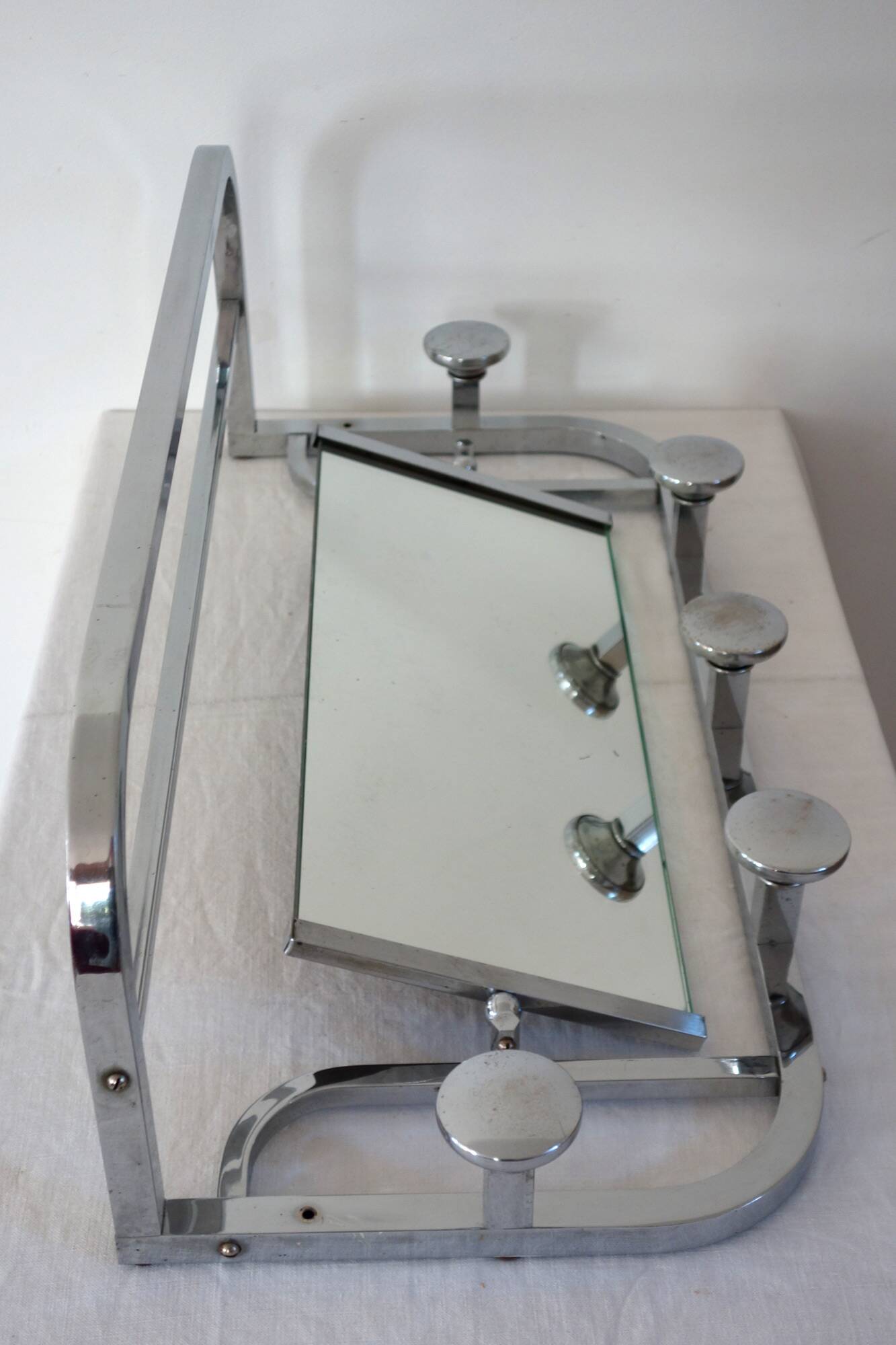 Chrome metal wall coat rack 1930s France