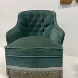 Duo of upholstered blue toad armchairs