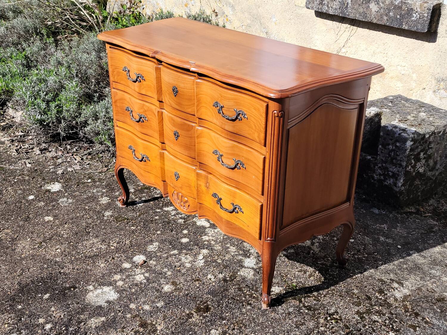 Louis XV style crossbow commode in cherry wood