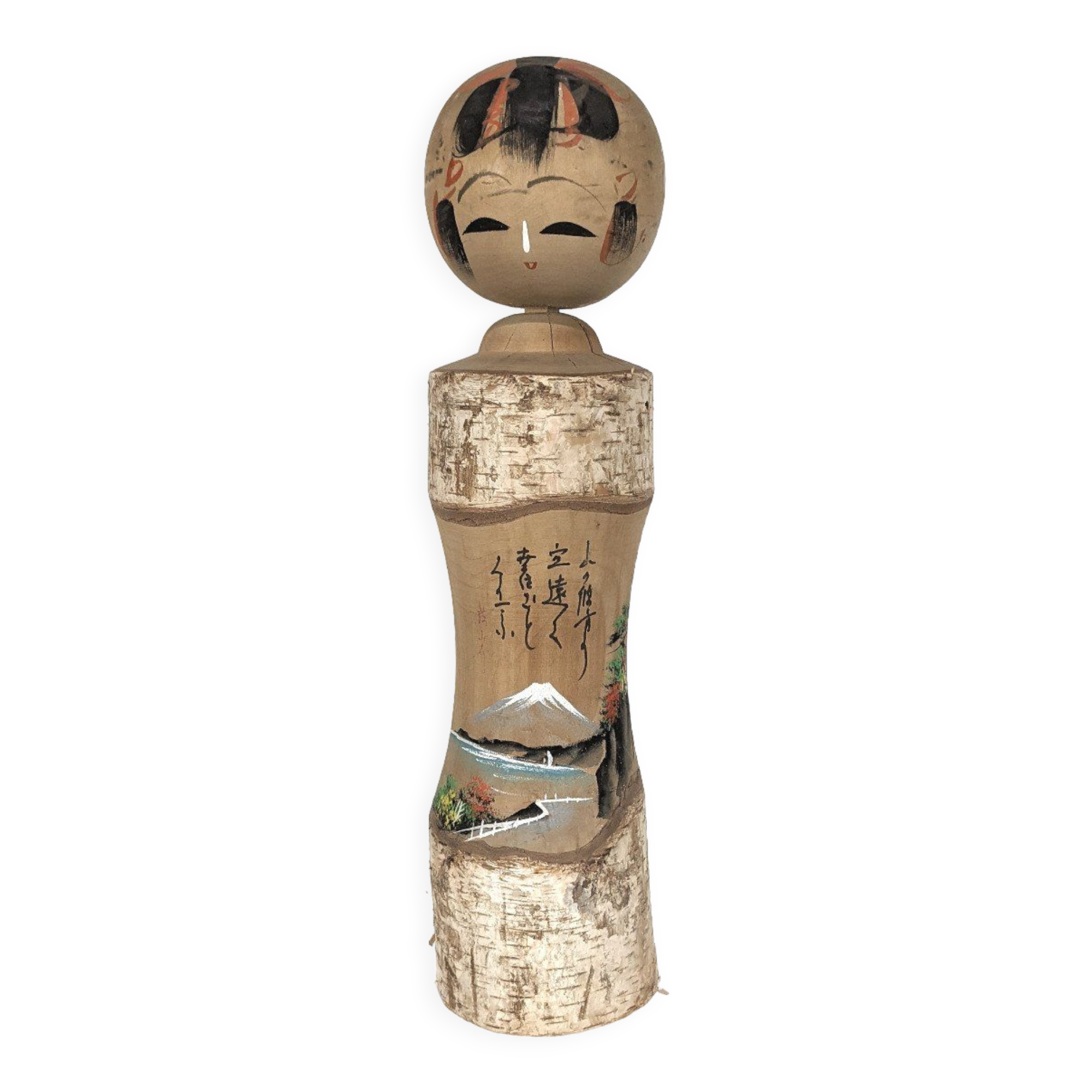 Kokeshi - omiyage "souvenir" - décor mount fuji - japan 1950-60