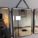 Vintage 1930s triptych barber mirror, beveled black crystal - 25 x 59 cm