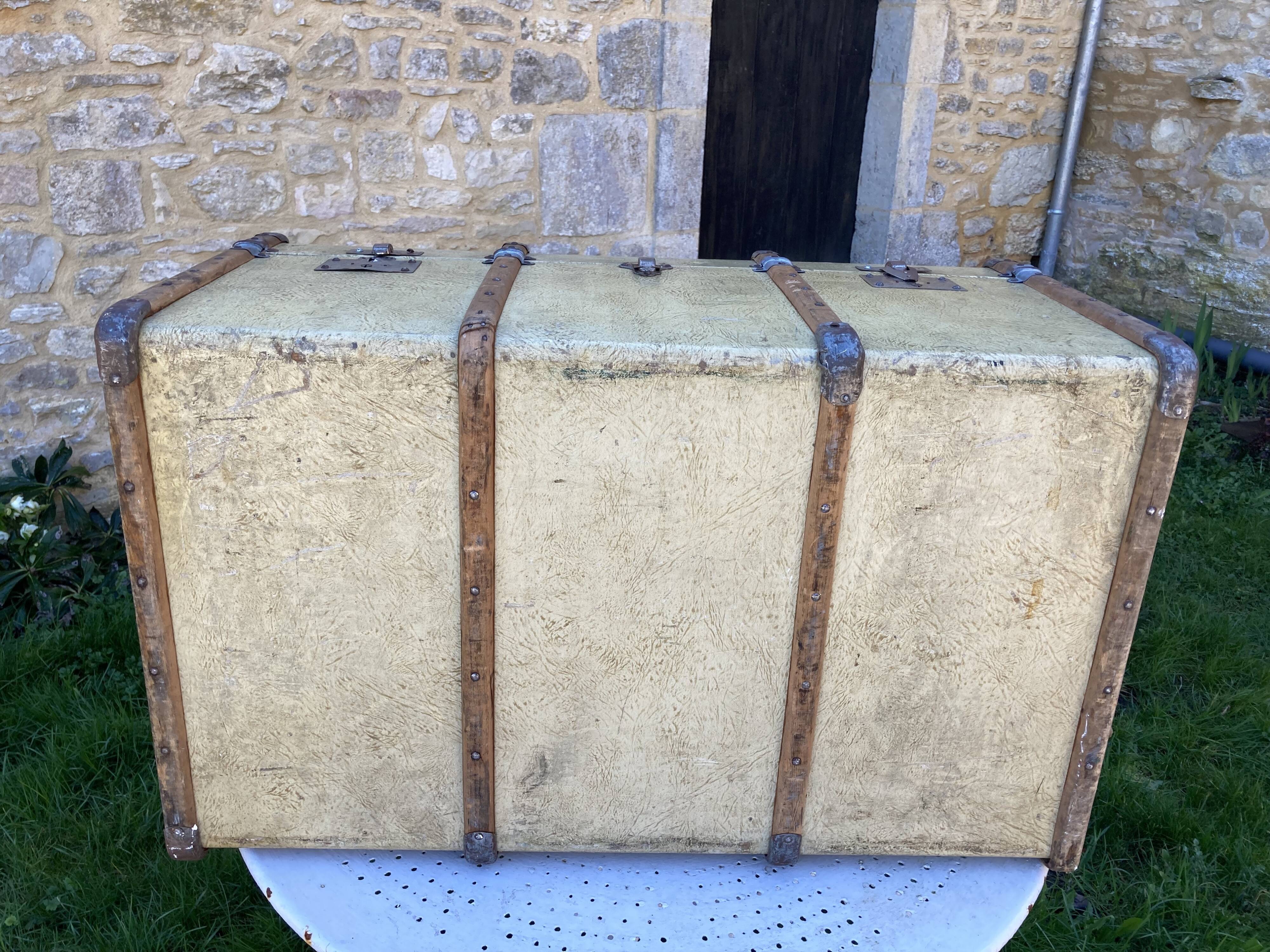 Antique wooden travel trunk