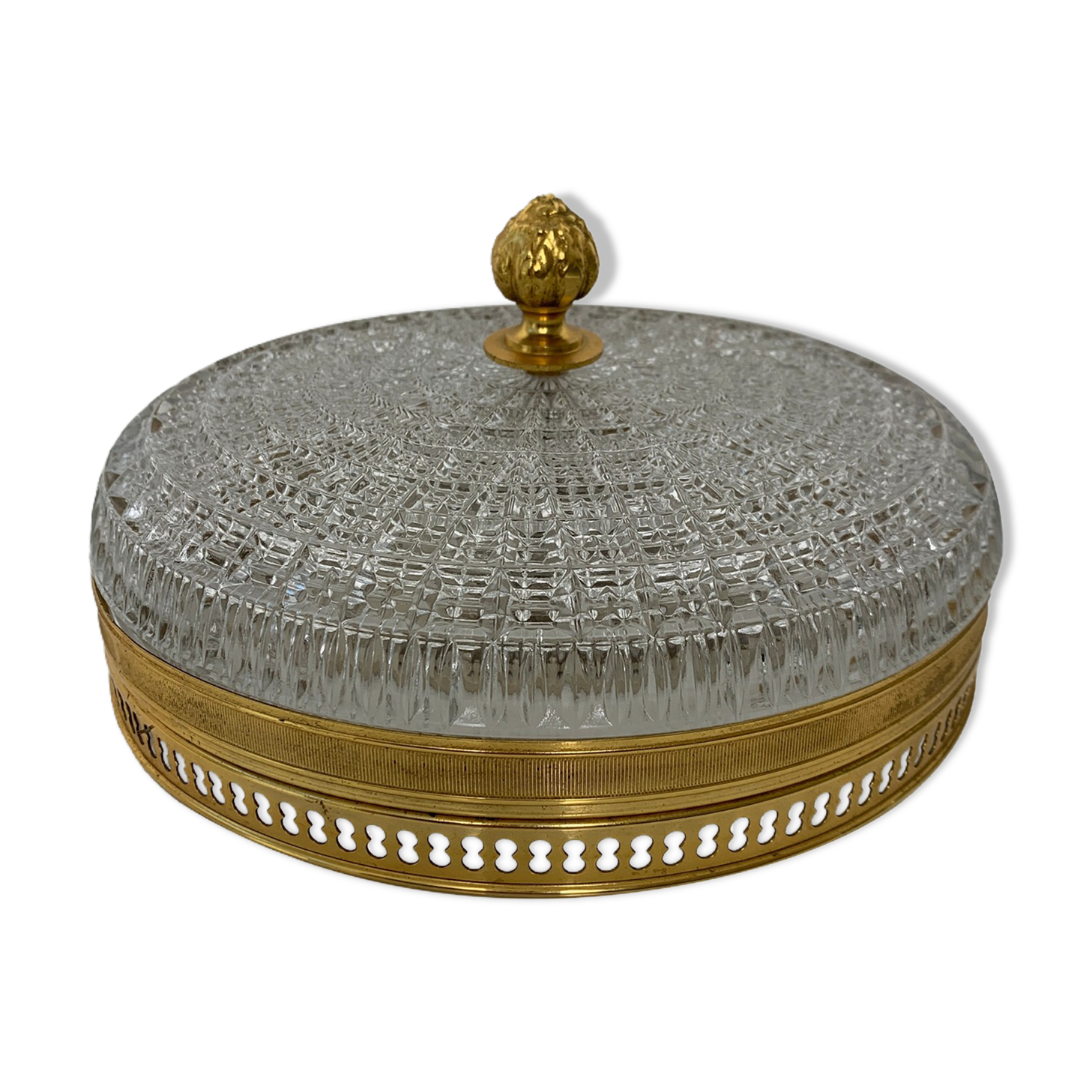 Old ceiling lamp Gilded metal and crystal Lucien Gau