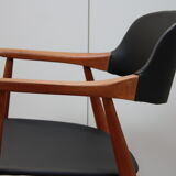 Vintage armchair in teak and black leather model Casina 60s