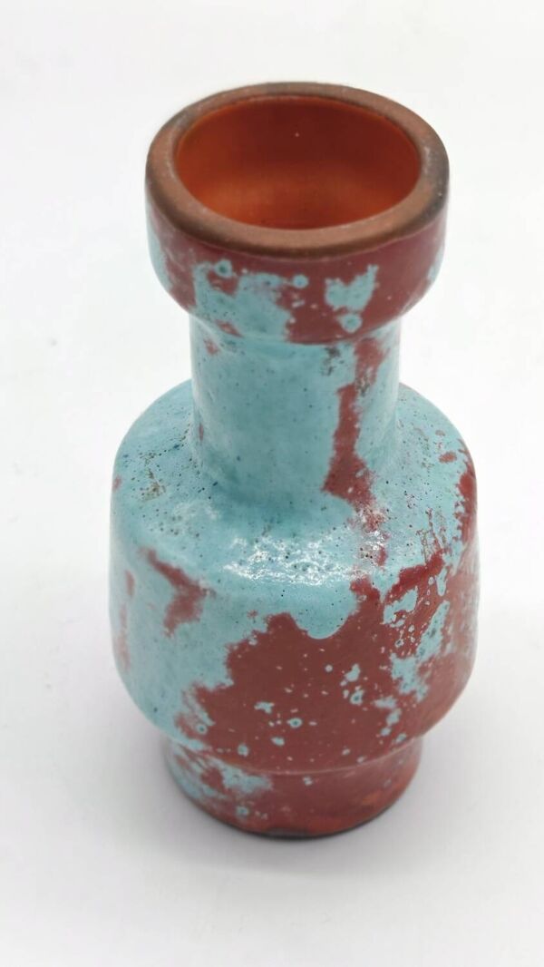 Petit vase design rouge sang de bœuf et bleu turquoise
