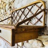 Vintage rattan wall shelf with storage, Circa 60