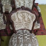 Salon ensemble banquette et fauteuils Rocaille en noyer