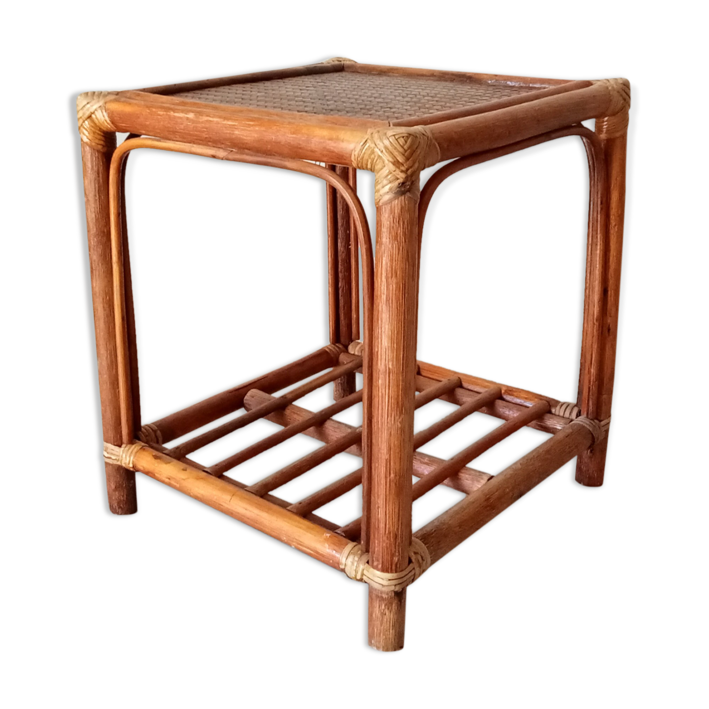 Vintage side table in rattan and bamboo