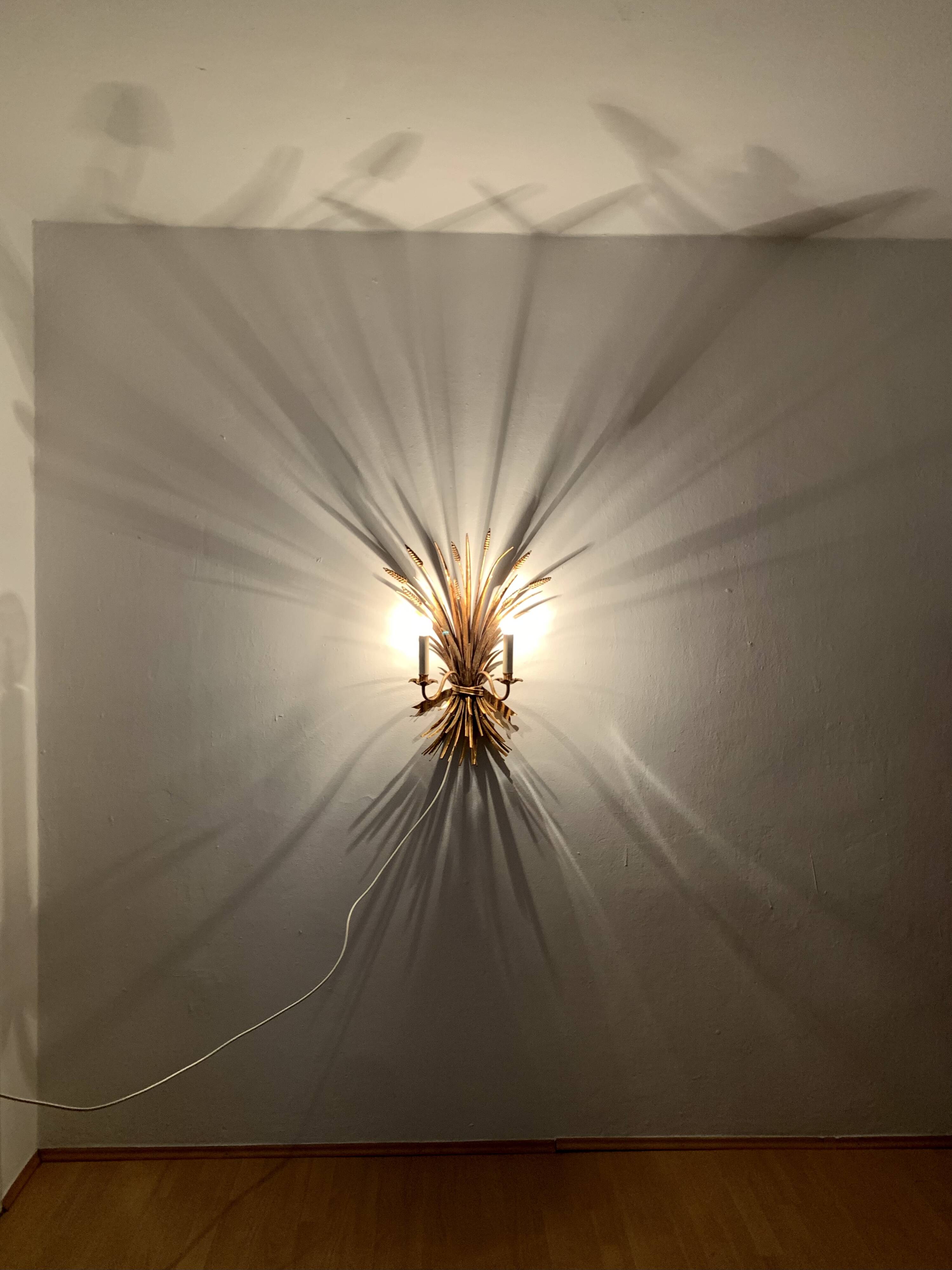Large Gilded Italian Hollywood Regency Metal Wall Lamp by Hans Kögl