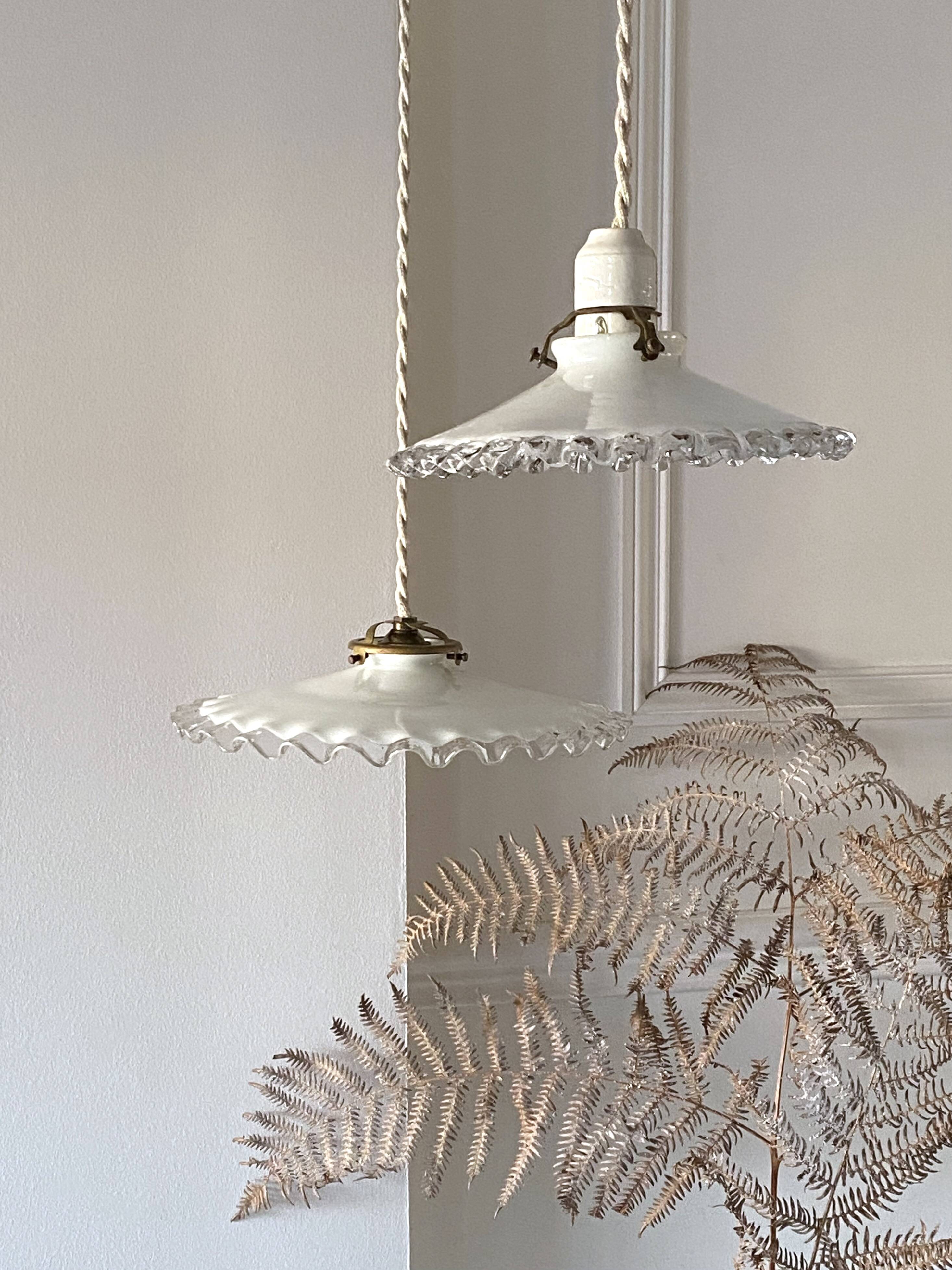 Opaline pendant light with porcelain socket