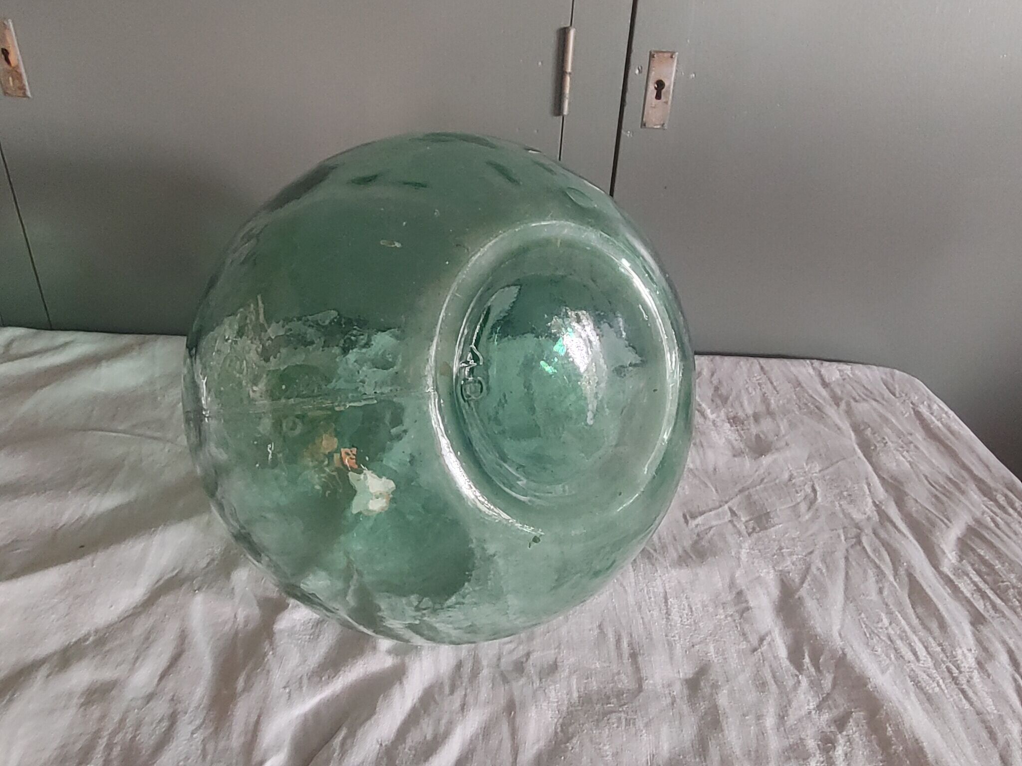Dame jeanne ancienne verre bullé - 10 litres - hauteur 36,5 cm