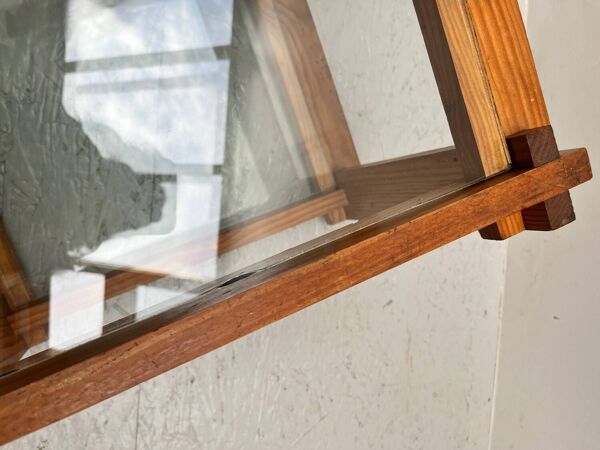 Petite table d’appoint en verre et pin, années 70