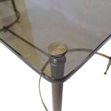 Table Basse Française en Laiton avec Plateau en Verre Fumé, 1950s