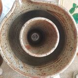 Enamelled stoneware decanter / pitcher with ice cube reserve - vintage