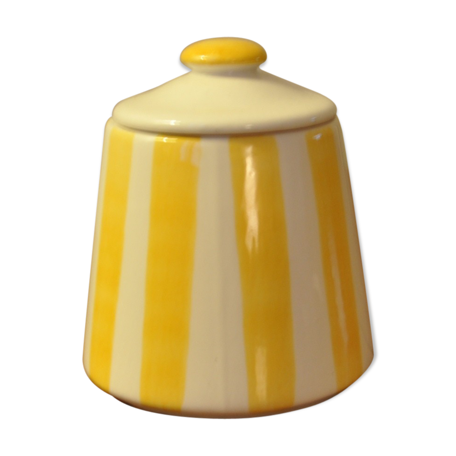 Yellow and white striped cover pot
